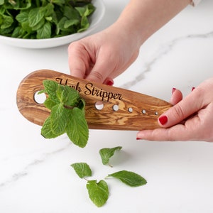 Efficient Herb Stripper Artisan-Made from Olive Wood - Cooking Gift for Men - Eco-Friendly Kitchen Gadgets + FREE Personalization