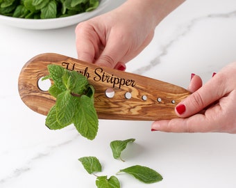 Efficient Herb Stripper Artisan-Made from Olive Wood - Cooking Gift for Men - Eco-Friendly Kitchen Gadgets + FREE Personalization