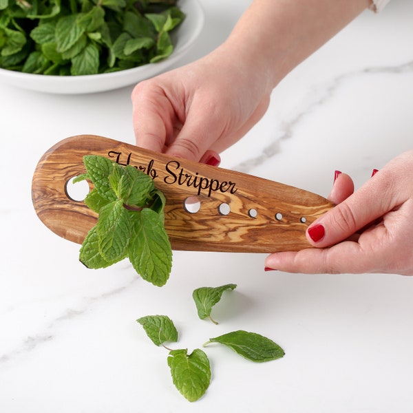 Efficient Herb Stripper Artisan-Made from Olive Wood - Cooking Gift for Men - Eco-Friendly Kitchen Gadgets + FREE Personalization