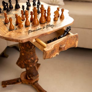 Handmade Olive Wood Chess Table with Drawers - Luxury Chess Set with Storage - Magnificent Father’s Day Gift |FREE Personalization & Beeswax