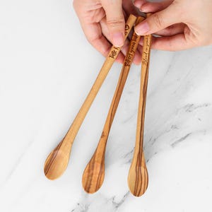 Handmade Tasting Spoons Drink Stirrer Wooden Spoon Set for Mixing Olive Wood Mixing Spoon Housewarming Gift+ FREE Personalization & Wood Wax