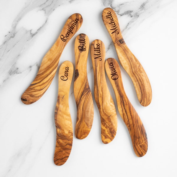 Handmade Olive Wood Butter Knives Set - Premium Mediterranean Wood Knife for Spreading + FREE Personalization and Wood Wax