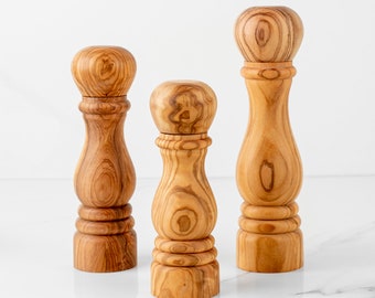 Handmade Olive Wood Salt & Pepper Mill - Custom Grinder for Gourmet Seasoning +FREE Wood Wax