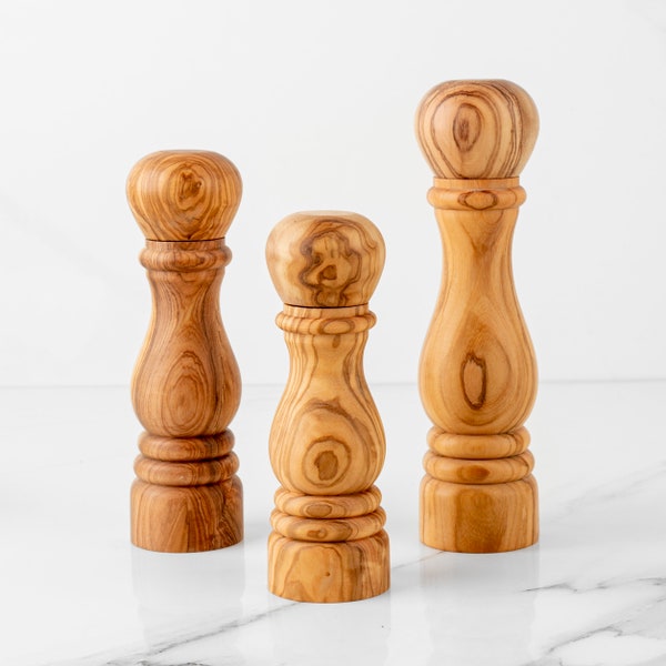 Handmade Olive Wood Salt & Pepper Mill - Custom Grinder for Gourmet Seasoning +FREE Wood Wax