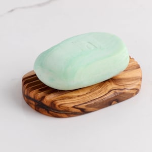 Handmade Olive Wood Soap Dish Holder - Elegant Bathroom Accessory with Drainage + FREE Personalization & Organic Wood Wax