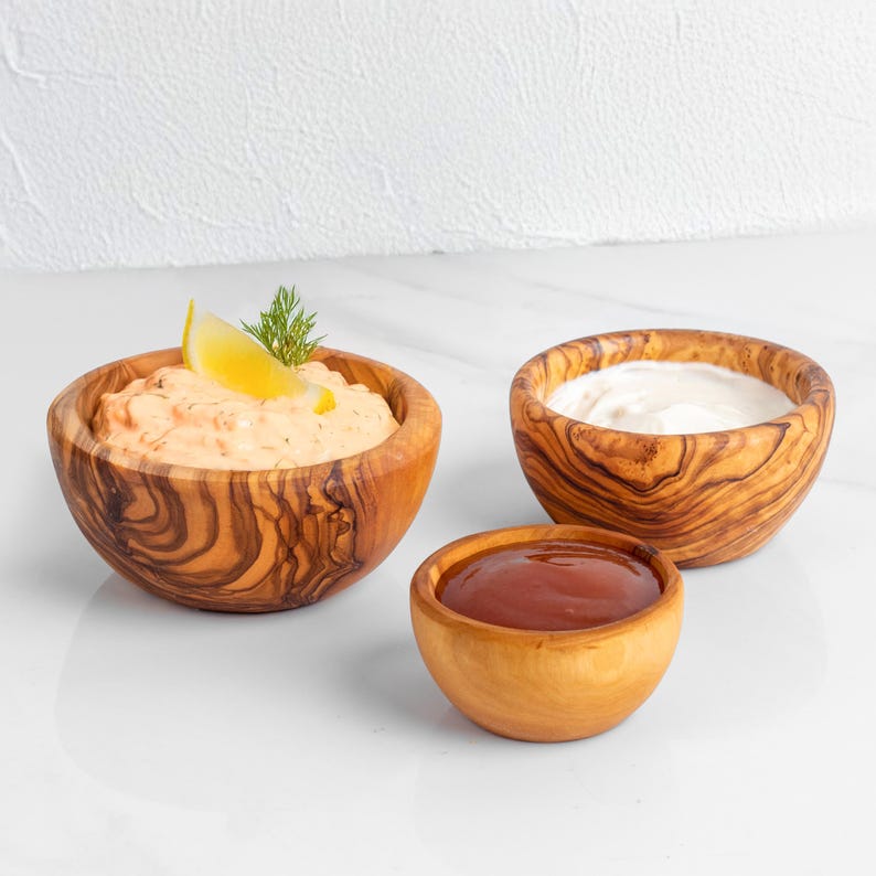 Handmade Olive Wood Bowls Set of 3 Ramen, Popcorn, Serving Bowls