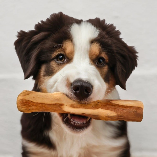 Juguete masticable de hueso de perro de madera de olivo hecho a mano / Regalo personalizado grabado para amantes de las mascotas