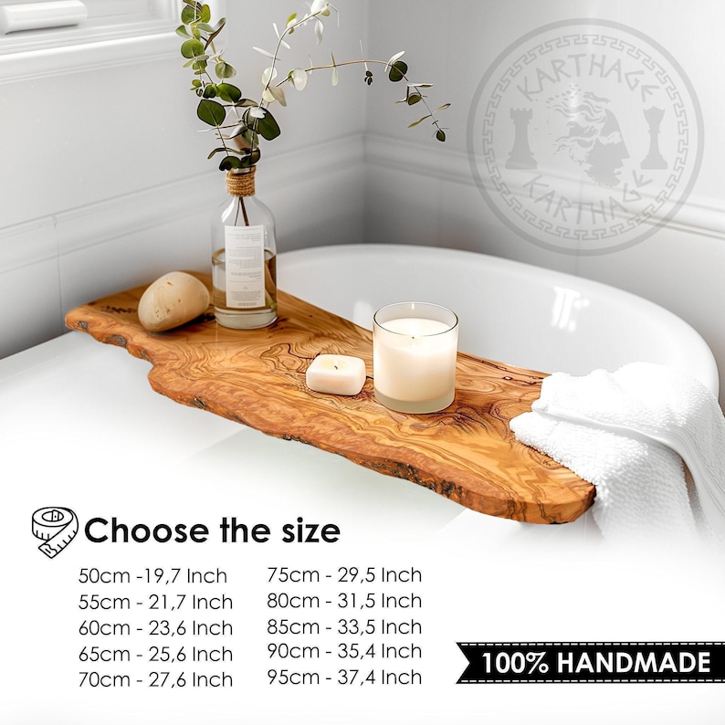Personalized olive wood bathtub tray across a bath