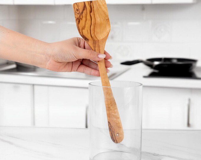 Handmade Olive Wood Turner Spatula - Durable Wooden Spatula for Cooking and Flipping + Free Wood Wax