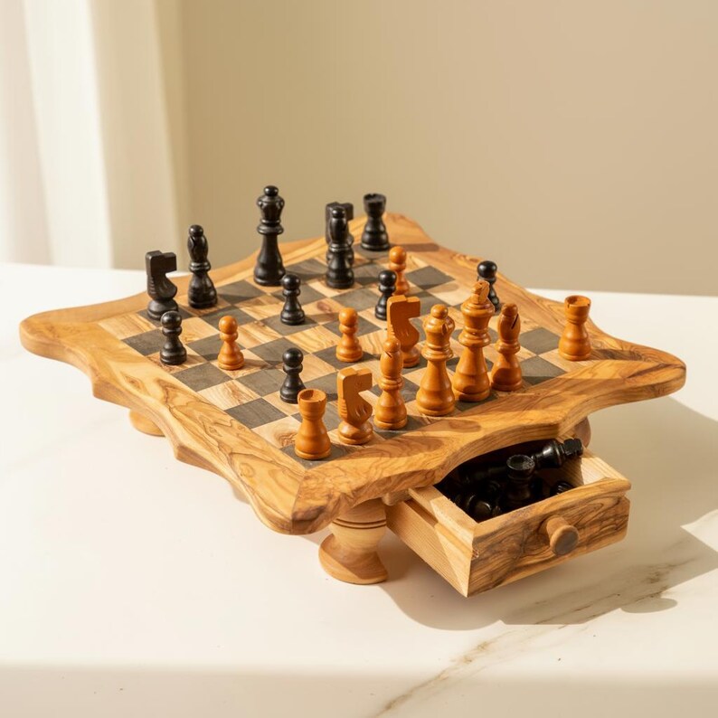Handmade Olive Wood Chess Set With Storage: Personalized Luxury Gift ...