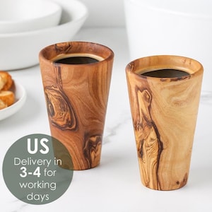 Wooden Cup Handmade from Olive Wood Cup with Unique Grain Personalized Cup for Gifts +FREE Personalization and Wood Beewax