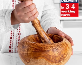 Engraved Mortar Pestle, Personalized Olive Wood Spice Grinder, Custom Kitchen Gift