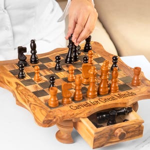 Olive Wood Chess Set - Handmade Chess Board with Storage - Luxury Custom Gift for him -FREE Personalization & Wood Wax