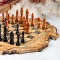 Olive Wood Chess Set, Handmade Rustic Live Edge Wooden Board with Pieces, Personalized Anniversary Gift for Him Dad Husband product logo