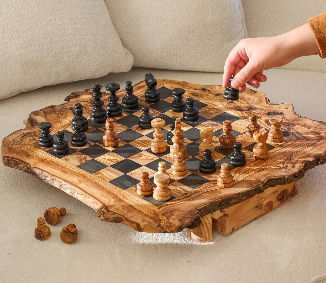 Personalized Handmade Olive Wood Chess Set Crafted Chess Board With