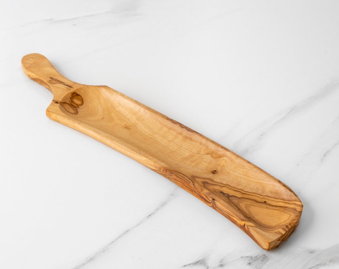 Charcuterie Board Handmade from Mediterranean Olive Wood - Eco-Friendly Long Cheese Board + Free Personalization & Wood Wax