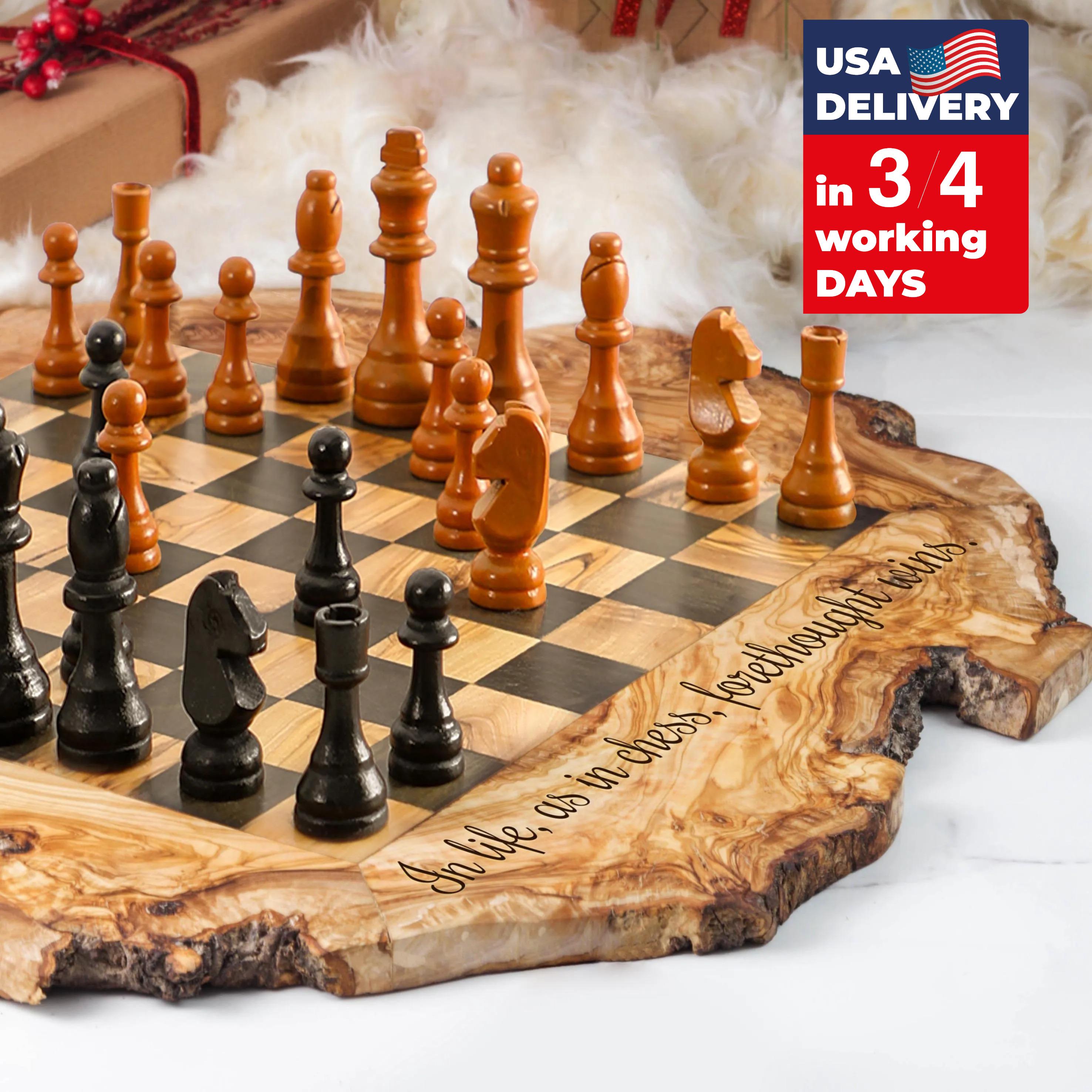 Échiquier Rustique En Bois D'olivier – Fabriqué En Tunisie – Jeu D'échecs Neuf