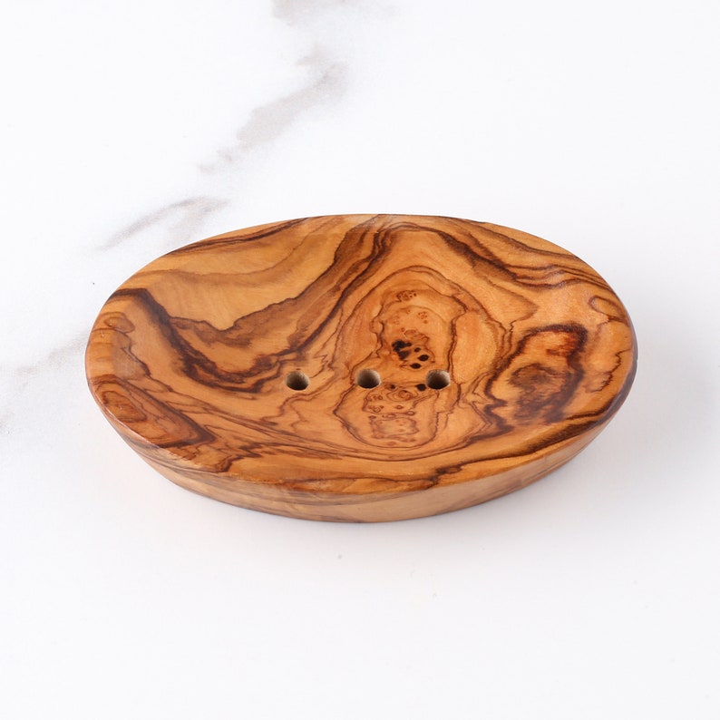 Handcrafted Olive Wood Soap Dish Set of 3 - Unique Wooden Oval Soap Holders, Perfect for Enhancing Bathroom Decor, Eco-Friendly Spa Gift