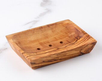 Functional Olive Wood Soap Dish, Handmade - Wooden Soap Holder - Perfect Spa Gift - Eco-Friendly and Artisan-Made