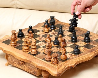 Luxury Olive Wood Chess Set - Handmade Artisan Chess Board with Storage, Perfect Custom Gift for him -FREE Personalization & Wood Wax