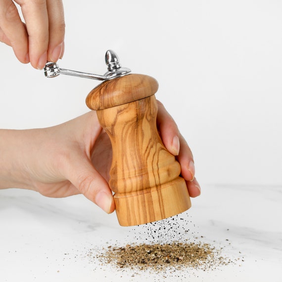 Olive Wood Salt and Pepper Grinder | Handmade Adjustable Wooden Mill Gift