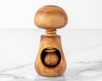 Handmade Olive Wood Nutcracker - Unique Screw Design, Eco friendly Durable Kitchen Tool + Free Wood Wax