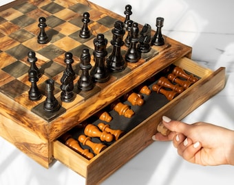 Custom Engraved Chess Board for Collectors, Personalized Olive Wood Family Heirloom