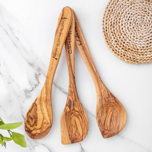 Handmade Olive Wood Utensil Set: Cooking Spoons, Personalized Kitchen Tools