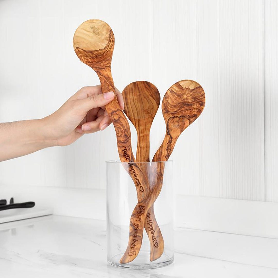 Handmade Olive Wood Cooking Spoon: Curvy Handle, +FREE Personalization ...