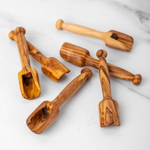 Handmade Mini Olive Wood Scoops Set: Spices & Condiments