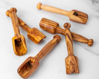 Handmade Mini Wooden Scoops, Set of 9 - Perfect for Spices and Condiments, Made from Olive Wood + Free Wood Wax