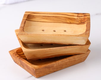 Handmade Olive Wood Soap Dish | Personalized Engraved Bathroom Spa Gift for Her