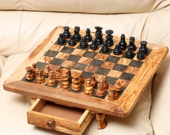 Handmade Olive Wood Chess Set - Artisanal Chess Board Game, Perfect for Chess Lovers -FREE Personalization and Wood Wax