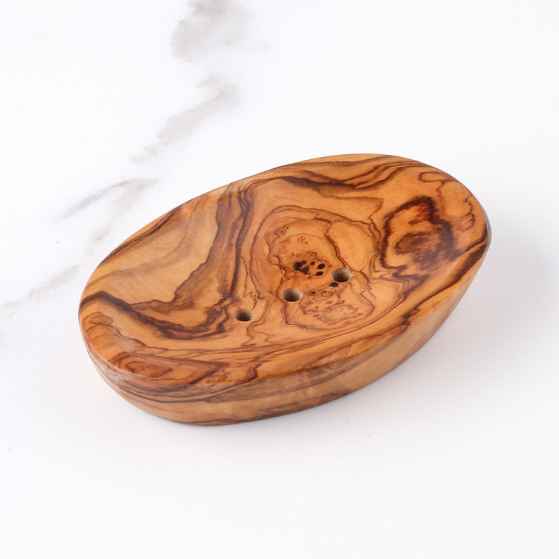 Oval Olive Wood Soap Dishes, Set of 3 - Elegant, Handmade Soap Holders for Enhanced Bathroom Aesthetics, Eco-Conscious Spa Present.