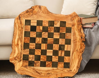 Wood Chess Board Only: Handmade Olive Wood Chess - Eco-Friendly, Optional Chess Pieces -FREE Personalization and Wood Wax