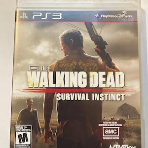 May include: A video game cover for The Walking Dead: Survival Instinct for the Playstation 3. The cover features a man holding a crossbow with a zombie in the background. The game is based on the hit AMC TV series.