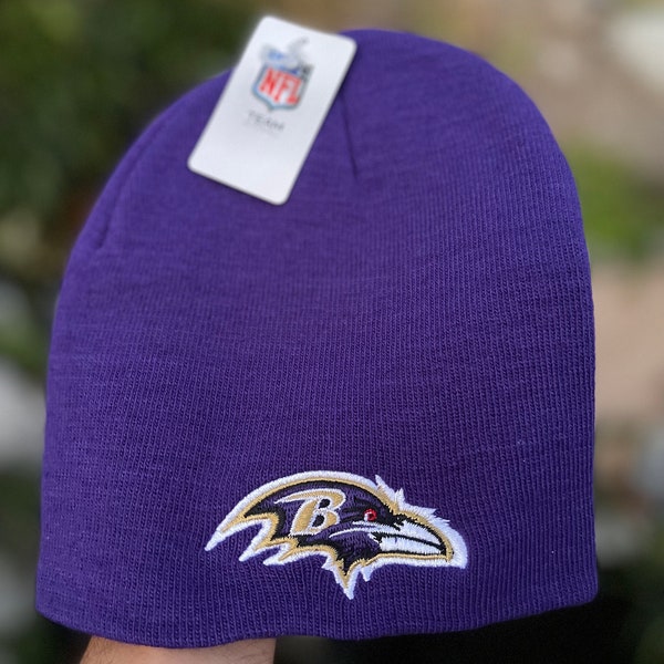 NWT NFL Team Apparel Baltimore Ravens Beanie Hat Cap Winter Ray Lewis Football Sports Gift Classic Throwback Deadstock With Tags Cuff Less