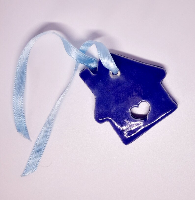 6 Pack Royal Blue House Ceramic Ornament, 6 House Ornaments, Ceramic