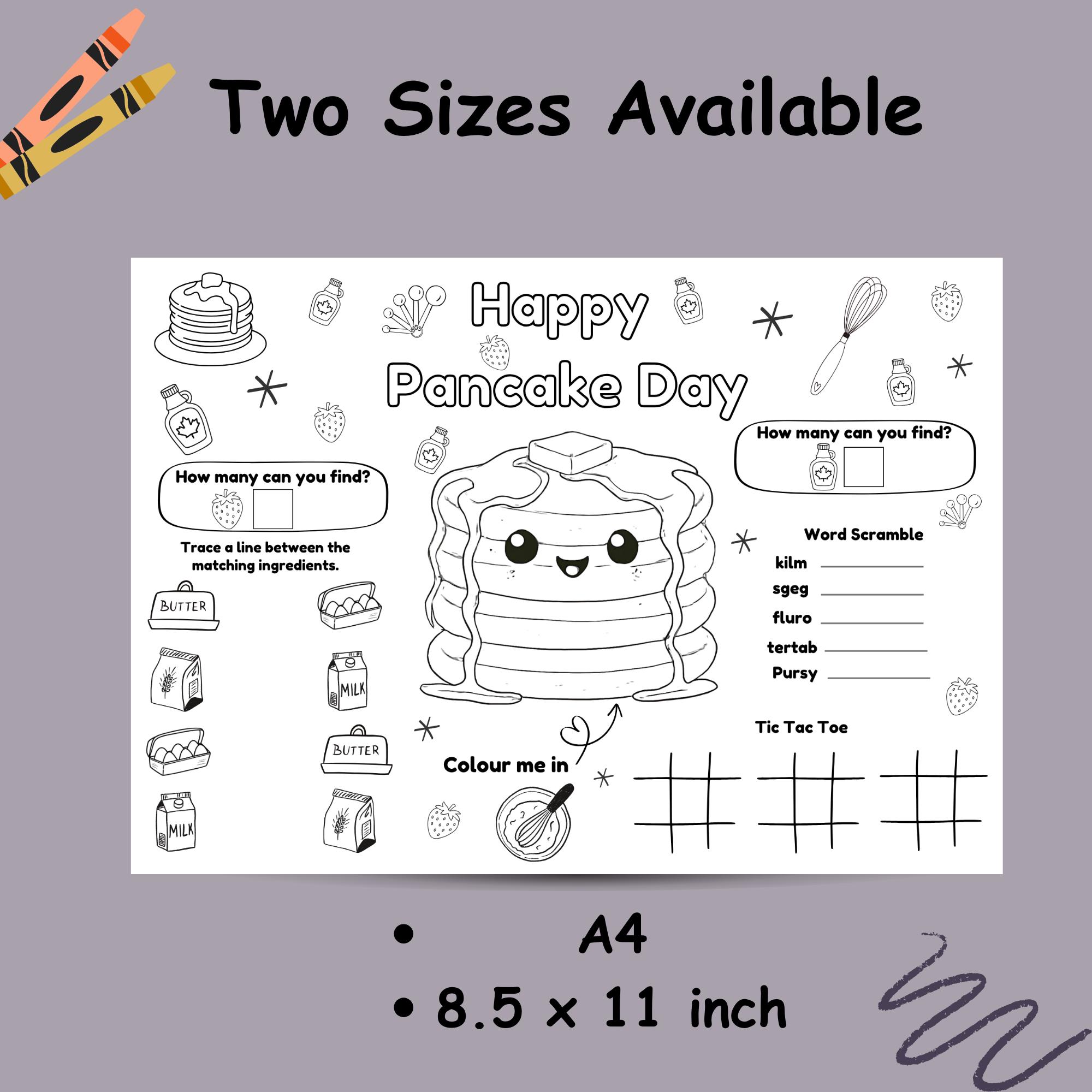 Printable Pancake Day Activity Placemat, Coloring Page, Shrove Tuesday ...