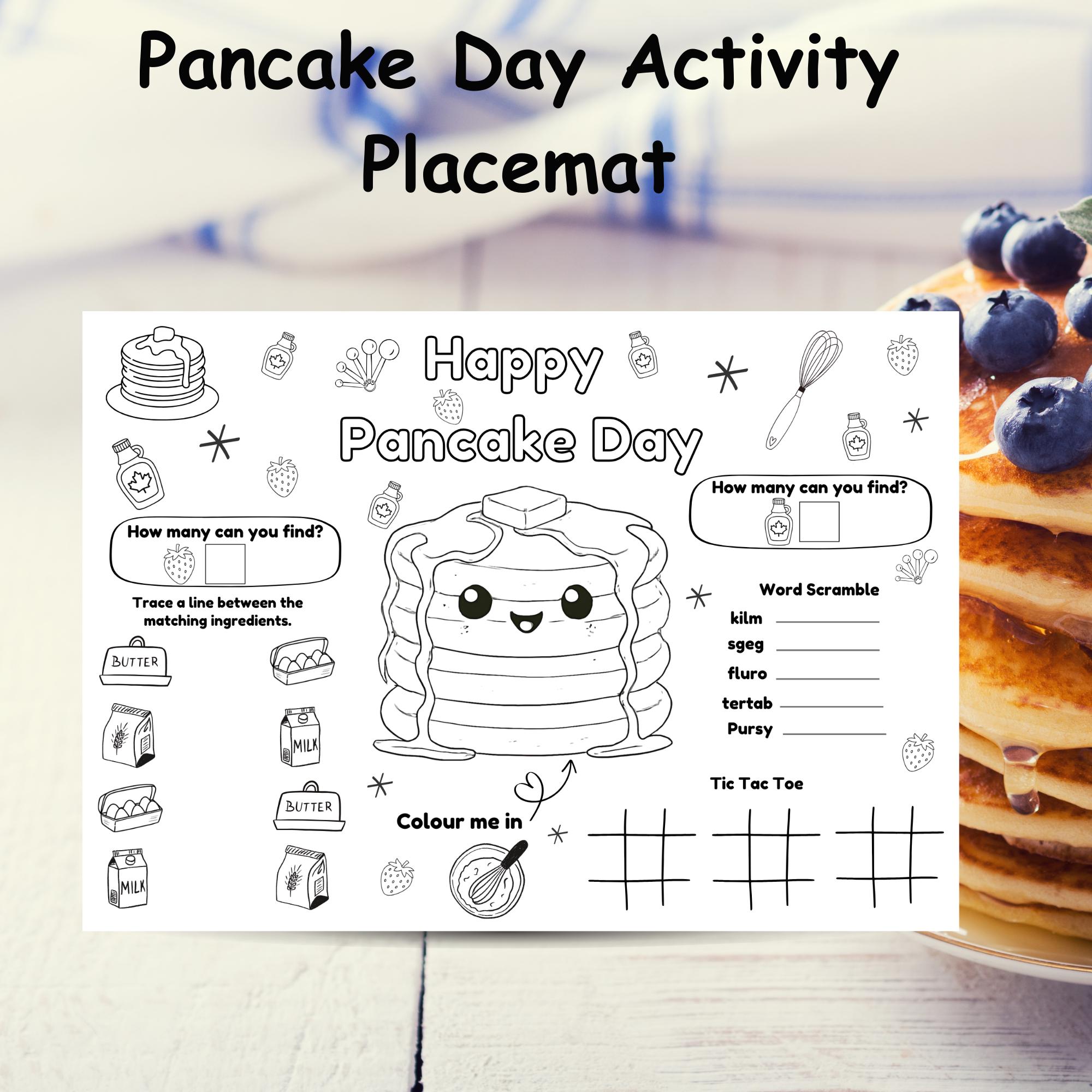 Printable Pancake Day Activity Placemat, Coloring Page, Shrove Tuesday ...
