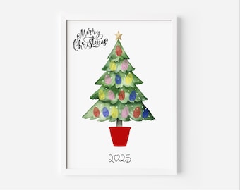 Merry Christmas Fingerprint Craft, Christmas Tree Craft Printable, Christmas Handprint Art Keepsake, Toddler Craft Activity, Printbable
