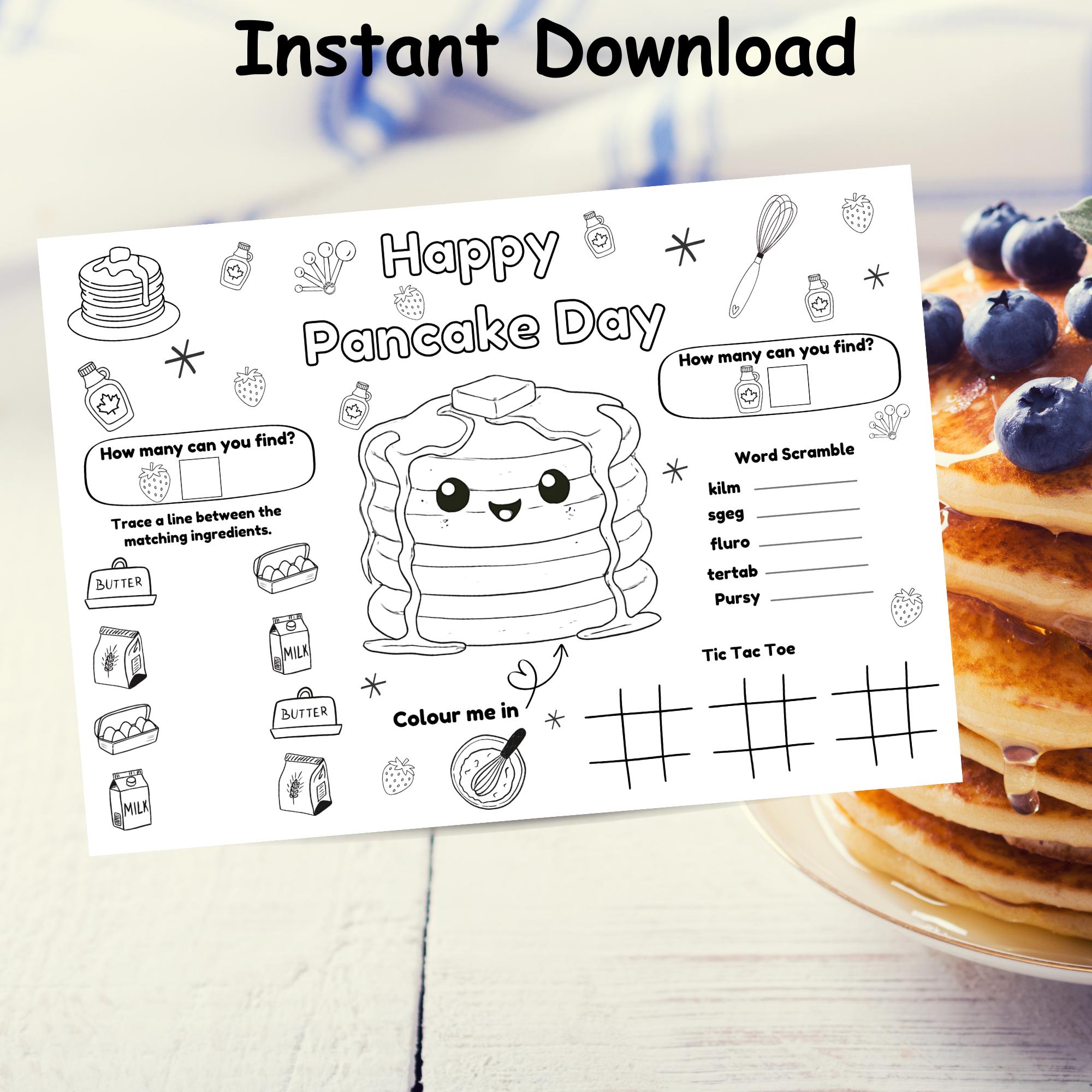 Printable Pancake Day Activity Placemat, Coloring Page, Shrove Tuesday ...