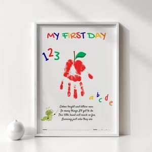 Apple First Day Of School Handprint Craft, Kids Handprint First Day of School Printable Craft, Preschool Kindergarten Handprint Keepsake