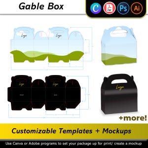 Gable Box Mockups + Templates | DIY Handle Box | Happy Meal Box | Customizable | Print Design | 3D Design | Editable Canva and Adobe Files