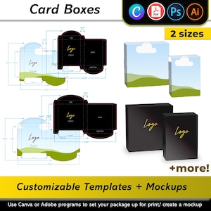 Maquetas de cajas de cartón + plantillas / 2 tamaños / DIY / Personalizables / Diseño de impresión / Diseño 3D / Archivos editables de Canva y Adobe