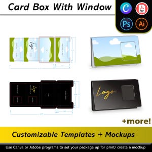 Card Box with Window Mockups + Templates | DIY Playing Cards Box | Customizable | Print Design | 3D Design | Editable Canva and Adobe Files