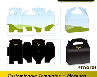 Modèles + maquettes de boîte à pignon | Boîte Happy Meal | Fichiers canva et Adobe modifiables