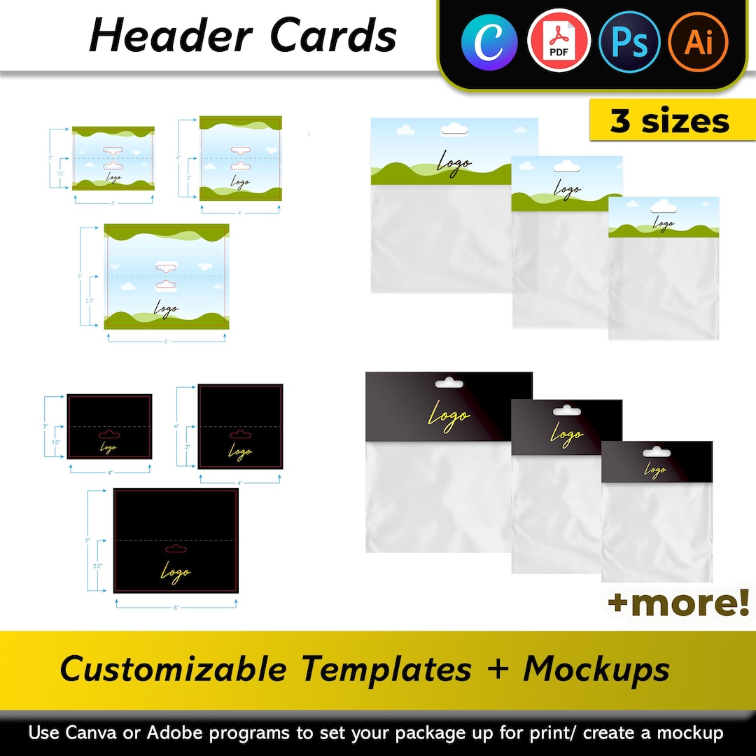 Header Card Mockups + Templates | DIY Bag Toppers | 3 Sizes ...