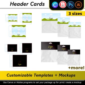 Header Card Mockups + Vorlagen | DIY Taschendeckel | 3 Größen | Personalisierbar | Druck Motiv | 3D Design | Bearbeitbare Canva und Adobe Dateien