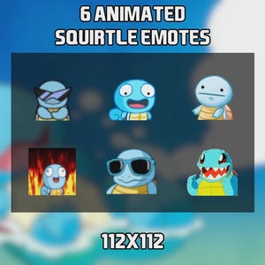 6 Animated Squirtle Emotes Pack for Twitch, Kick, YouTube and Discord - Pokemon Emotes - Pokemon Animated Emotes - Emotes for streaming